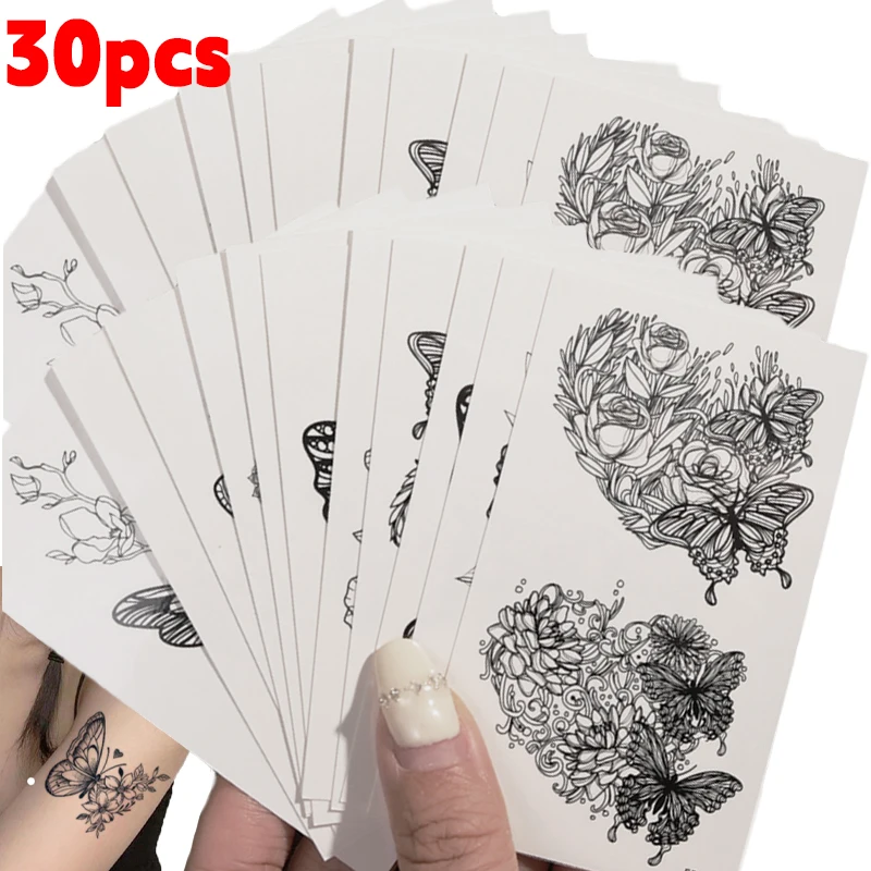 

Временные татуировки «Темный Дьявол», розы и бабочки, черные наклейки-тату с бабочками, водонепроницаемые фальшивые татуировки для тела и рук