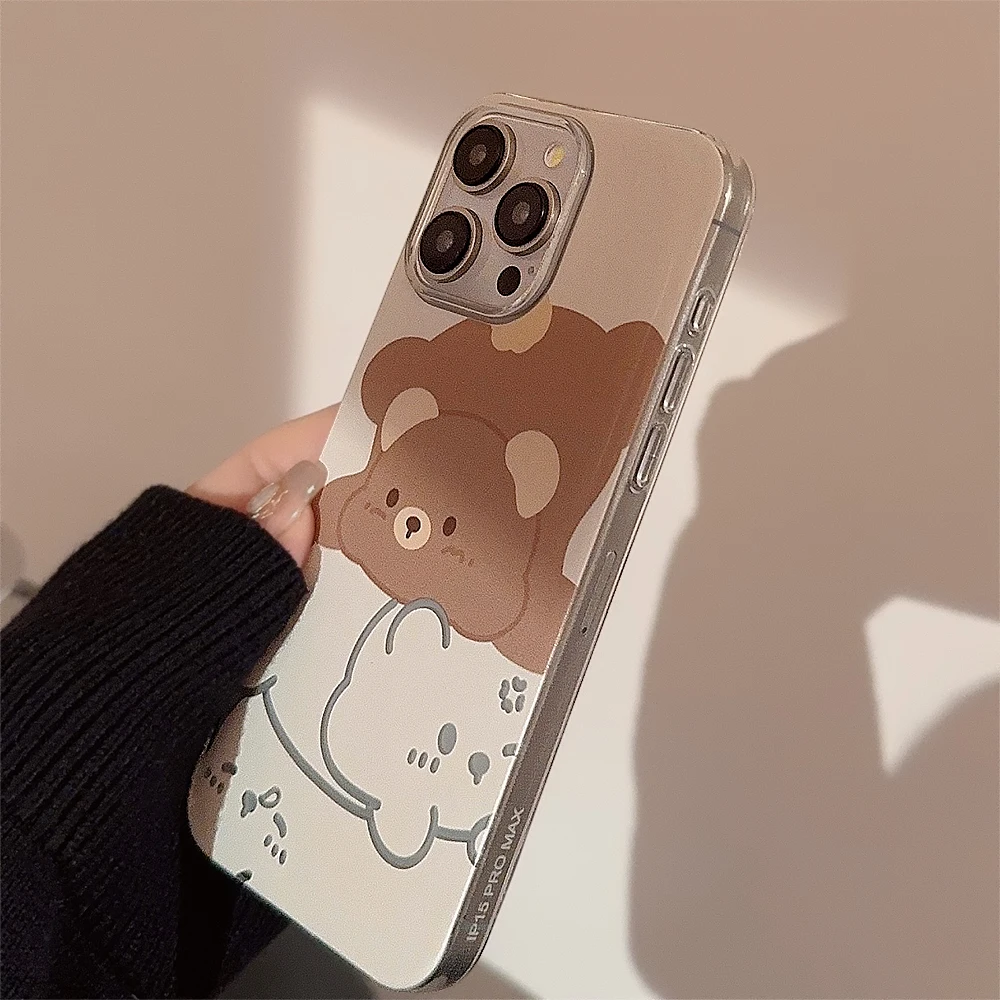 Ins Cute Cartoon Bear Clear Case for iPhone 15 14 13 Pro Max 12 Pro Plus 11 XR XS 8 7 SE2020 Hollow Out Cover image 5