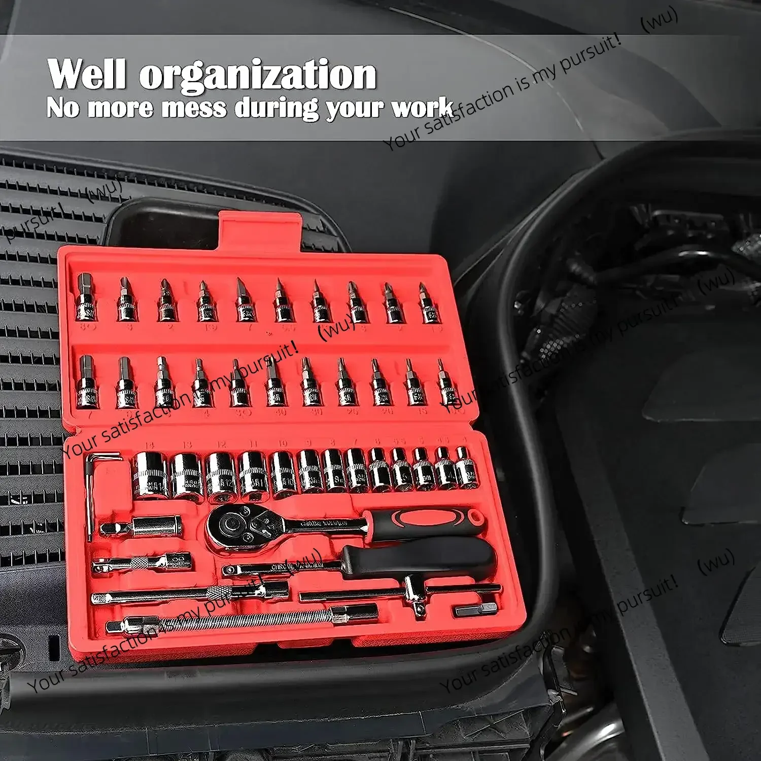 46 Pieces 1/4 Inch Drive Socket Ratchet Wrench Set, With Bit Socket Set, Metric And Extension Bar For Auto Repairing