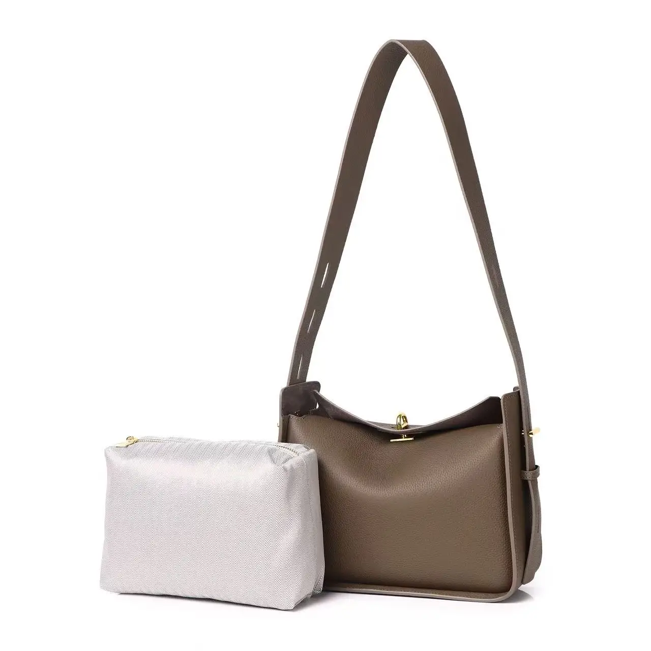 

Genuine Grade Cow Leather Women's Shoulder Shoulder Black Bag Luxury Designer Brand Ladies Elephant Gray Tote for Woman GrayNew