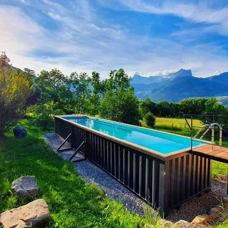 High Quality 20ft 40ft Fiberglass Rectangular Ready Made Outdoor Shipping Container Swimming Pool For Sales