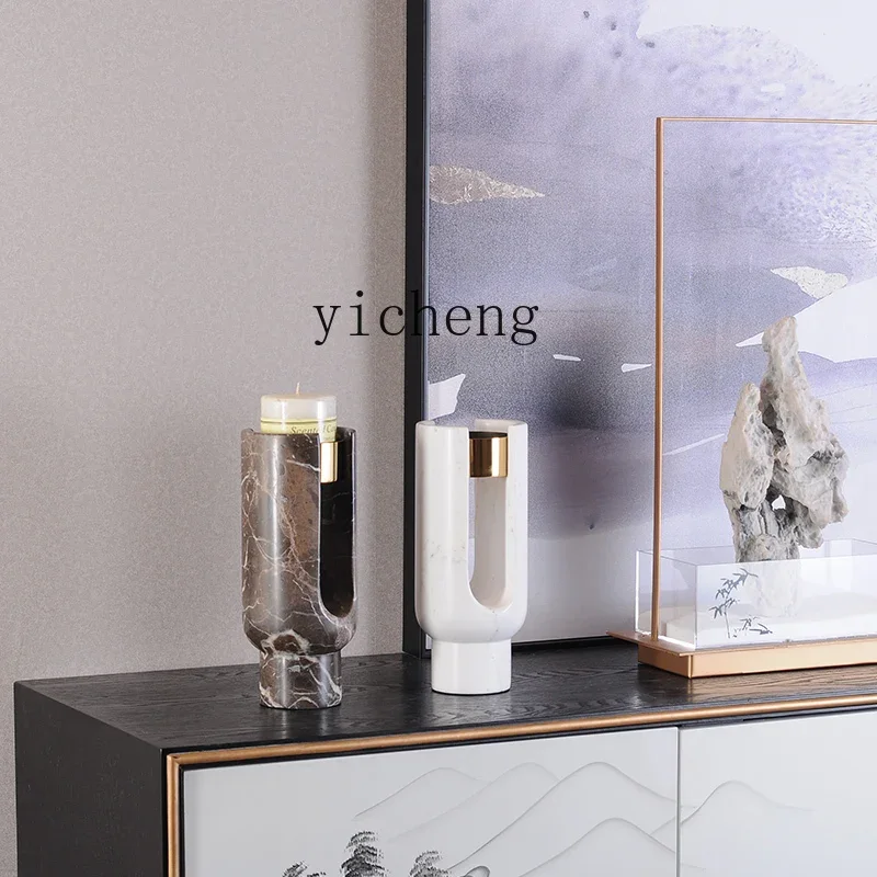 L7-14 Nordic ornament simple modern light luxury home dining table stainless steel marble candle holder