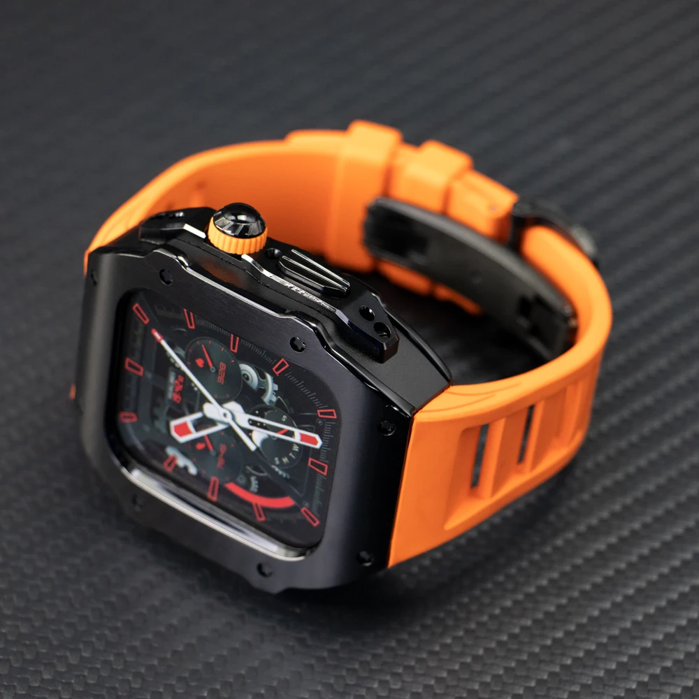 Stainless Steel Modification Kit For Apple Watch 9 Ultra3 49mm 7 6 5 4 SE 44MM 45MM Case Sport ONLY Band iWatch Rubber Refit Mod