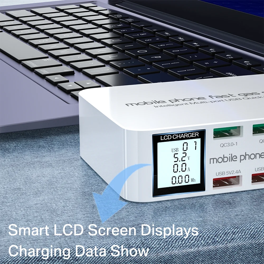 100W 8 Ports USB Charger Station Quick Charge 3.0 Portable Type C PD Fast Charger Adapter HUB For iPhone 13 12 11 Xiaomi Samsung