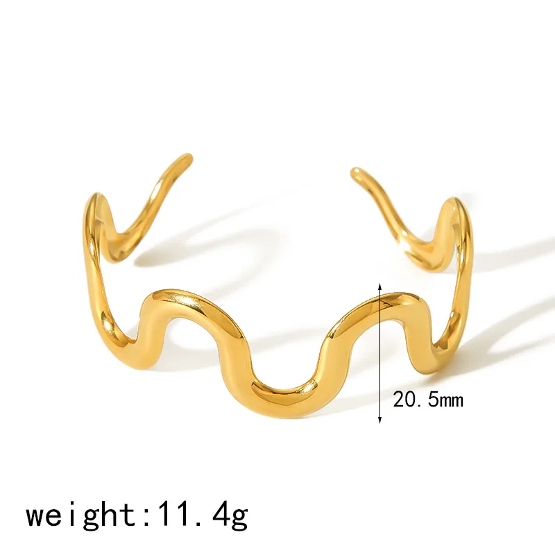 سوار كفة للنساء على شكل موجة ، طقم مجوهرات من الفولاذ المقاوم للصدأ ، مقاوم للماء ، لون ذهبي ، إكسسوارات شاطئ ، عطلة ، جديدة #6