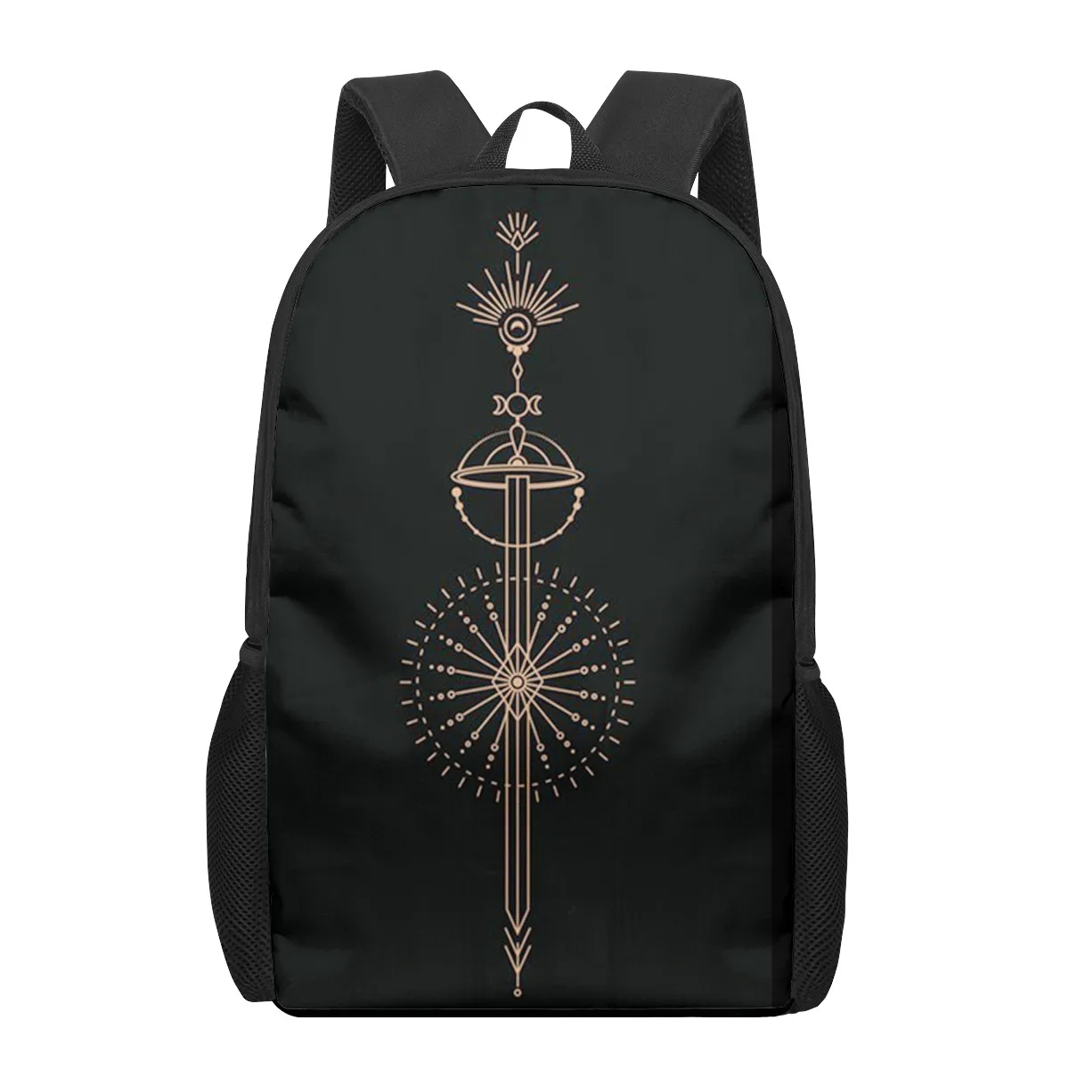 Mochila con estampado de ojos y sol y estrellas de arte dorado oscuro, bolso escolar elegante para niños y niñas, mochila informal diaria para adolescentes, mochilas de viaje