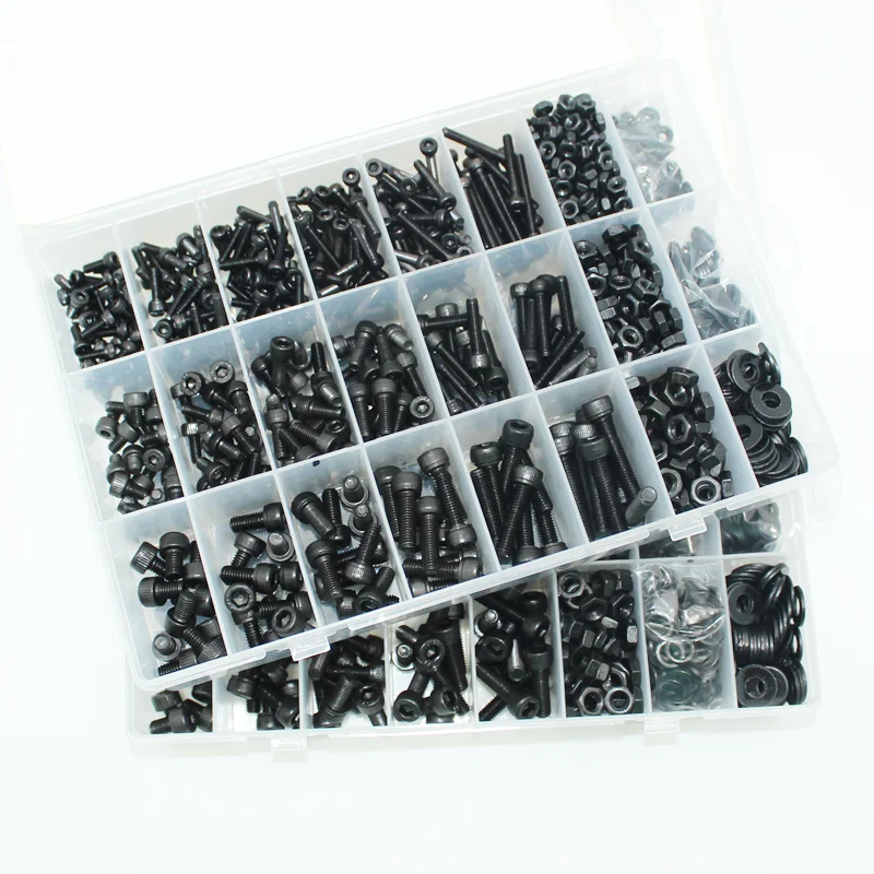 Schwarz 2500P Innensechskantschrauben Set M2 M2,5 M3 M4 M5 M6 DIN912 12,9 Innensechskantmutter Stahl Halbrundkopf Innensechskantschraubenmuttern – Detail 1