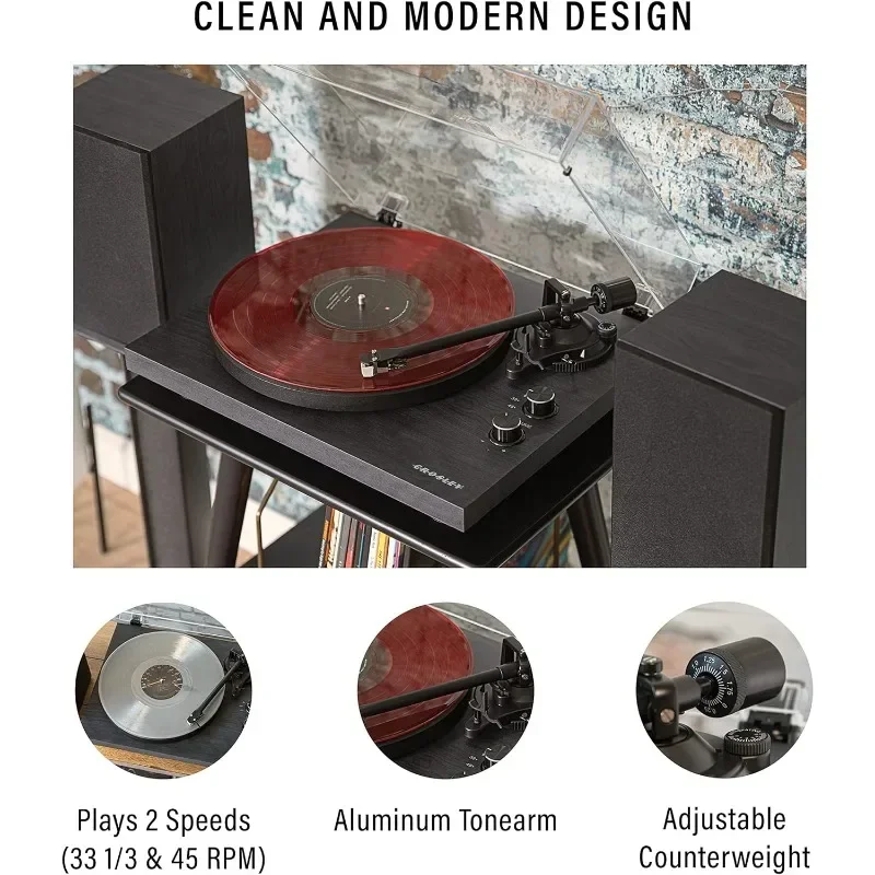 Turntable HiFi System Record Player with Speakers, Adjustable Tonearm, Moving Magnet Cartridge, Bluetooth Receiver