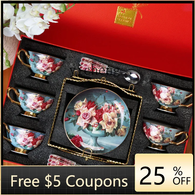 

YFY bone china European coffee cup set high-end exquisite small luxury afternoon tea ceramic flower tea cup set gift box