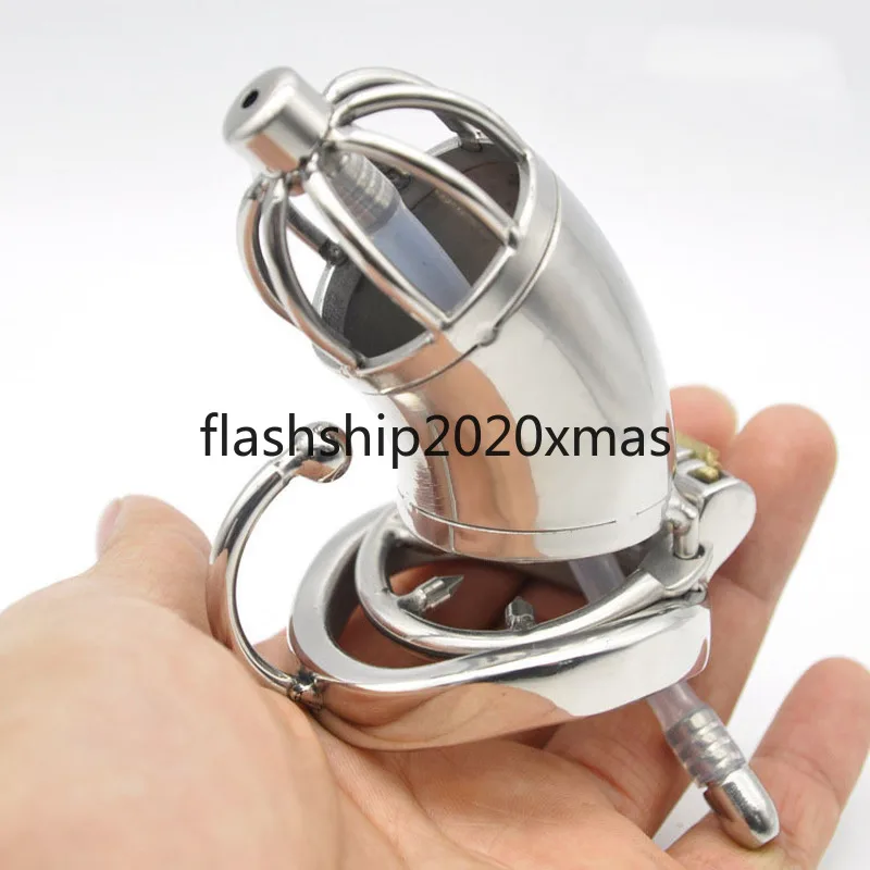 Cage Length 60mm Chastity Belt with Urethra Sound Man Lock Arc Anti-off Ring Sex Toy BDSM Slave