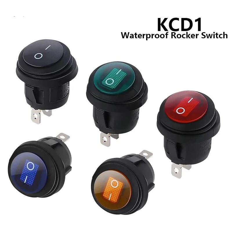 1Pcs on / off SPST Round waterproof boat LED rocker switchlight 12V 220V power button switch on off тумблер лодка