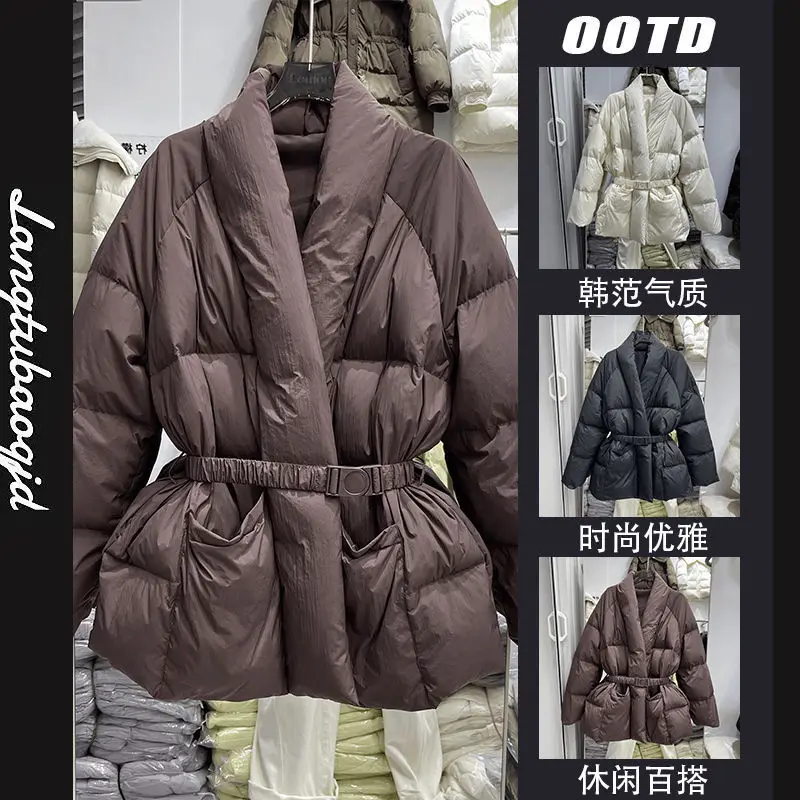 A New High-end Mid-length, Waist-cinching, Lace-up and Lapel Cotton-padded Jacket for Women in The Autumn and Winter of 2026