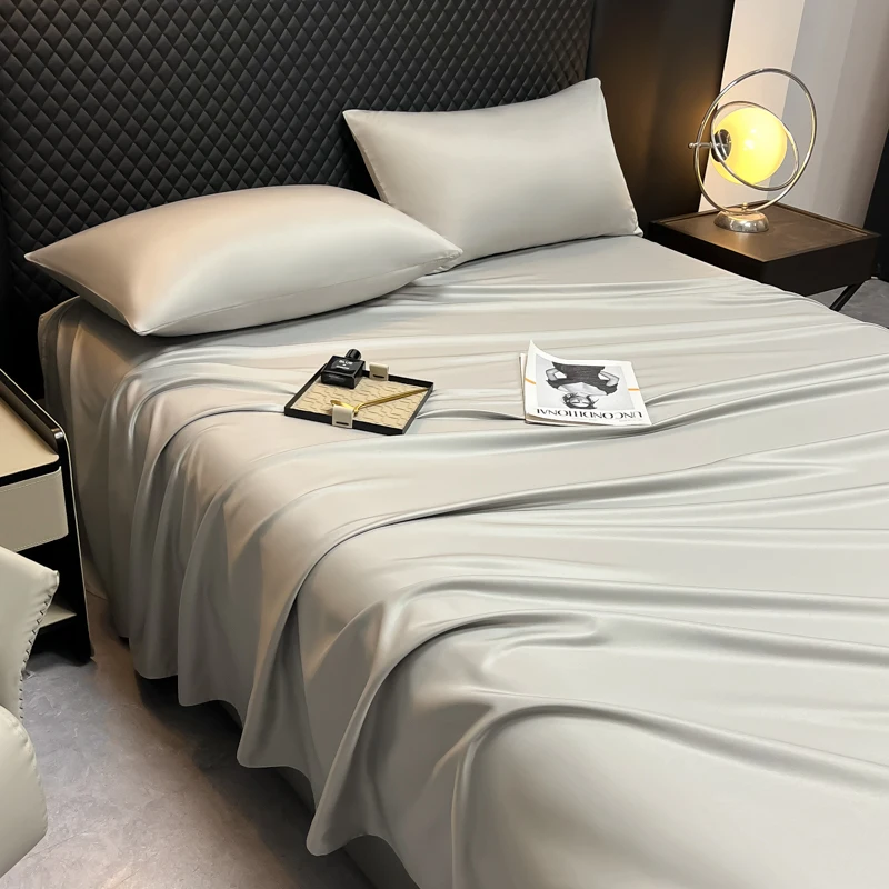 Solid Color Flat Bed Sheet for Bed Super Soft Bed Cover Affordable Luxury Style Top Sheets Washed Ice Silk sabanas individuales