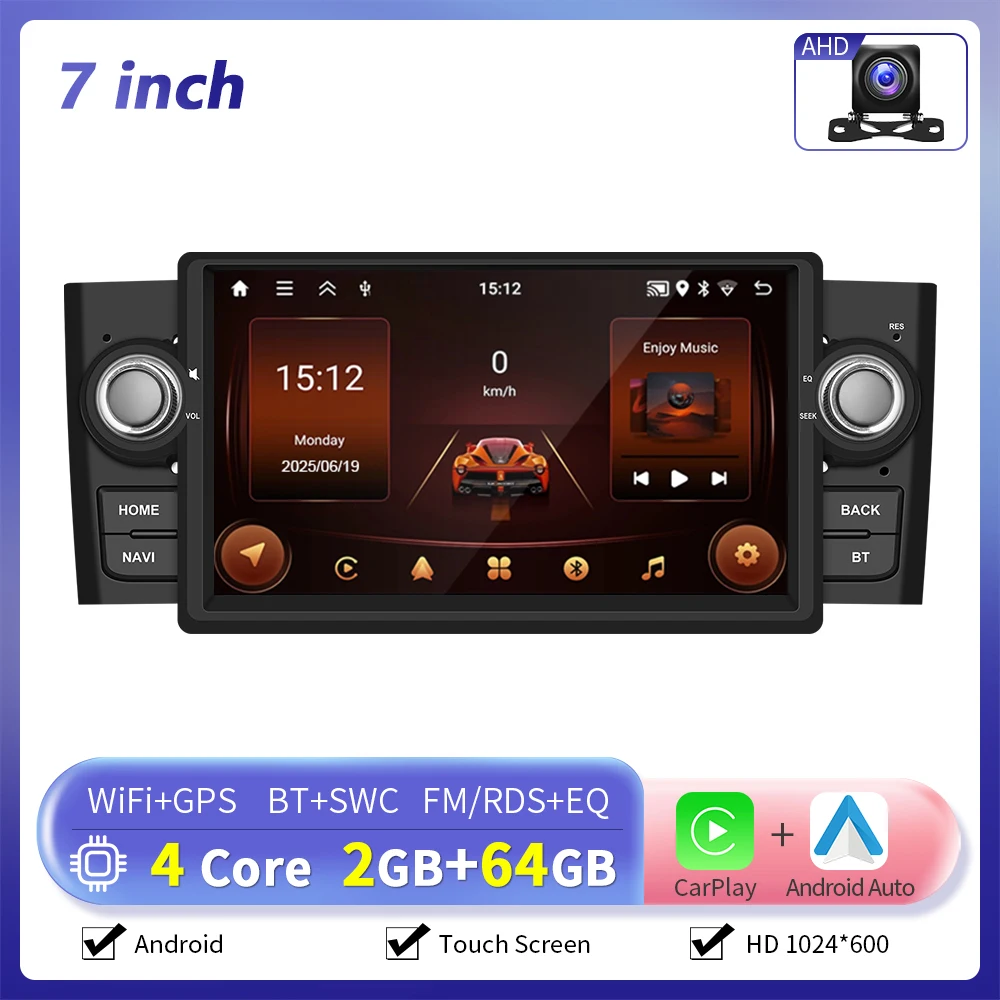Camecho 2 + 64G Autoradio GPS Stereo Draadloze Carplay Android Auto Voor Fiat Punto 05-09/Linea 07-11 Bluetooth Wifi 2Din Autoradio