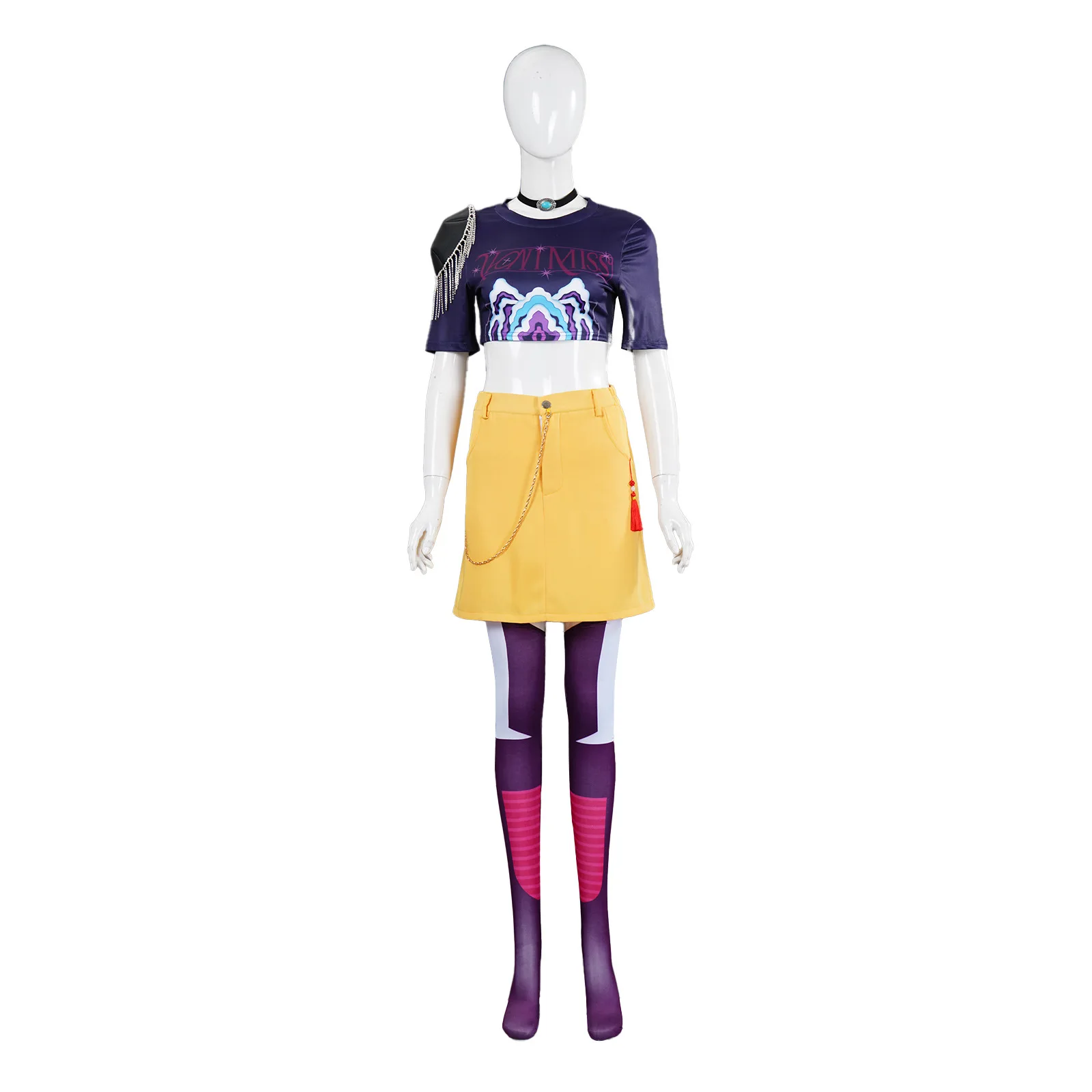 

Anime KPop Demon Hunters Mira Cosplay Costume T-shirt Skirt Socks Necklace Props Outfit For Women Girls Huntrix Dancer Halloween