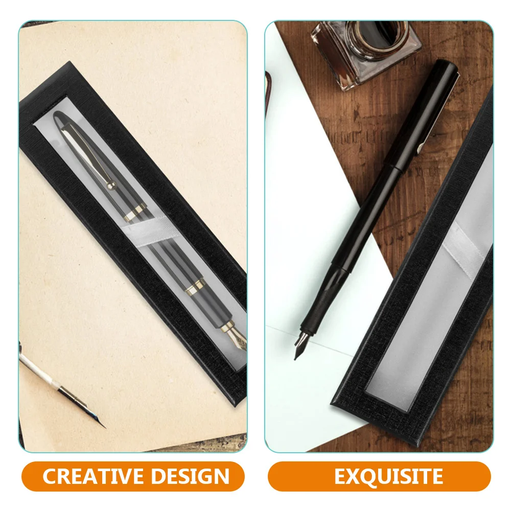 

4Pcs Paper Pen Container Transparent Window Single Pen Display Case Gift Box for Home Office Business Storage Holder