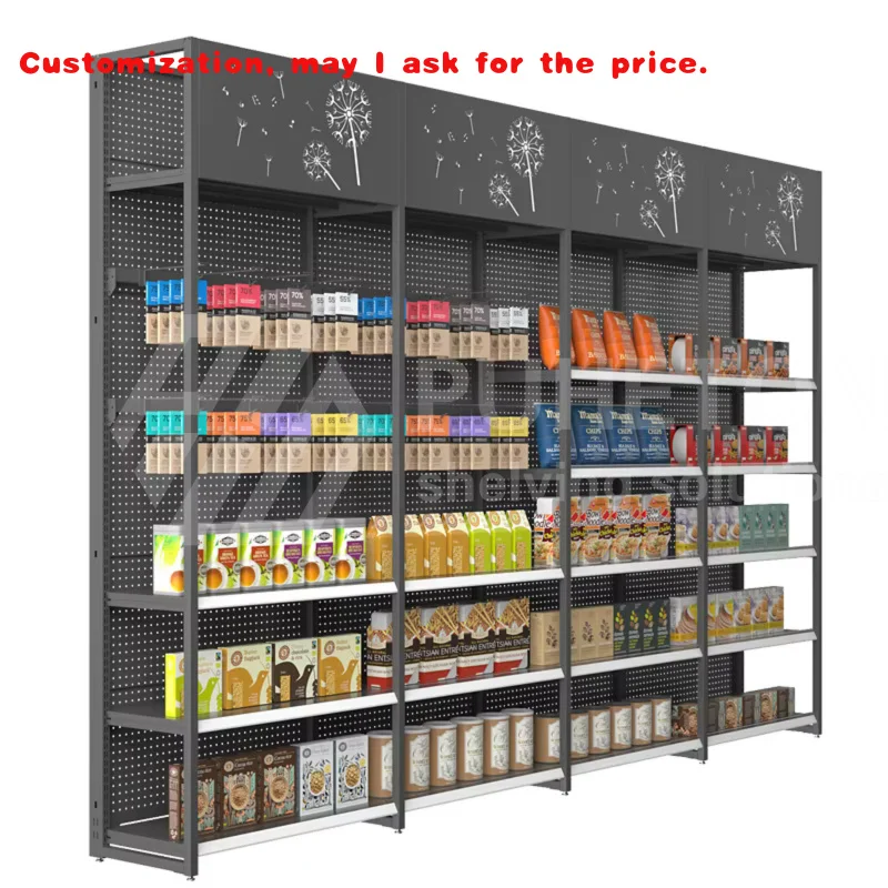 custom.Light Duty Single-Sided Gondola Wall Shelf Supermarket Display Rack Furniture Display Stand Made of Metallic Material