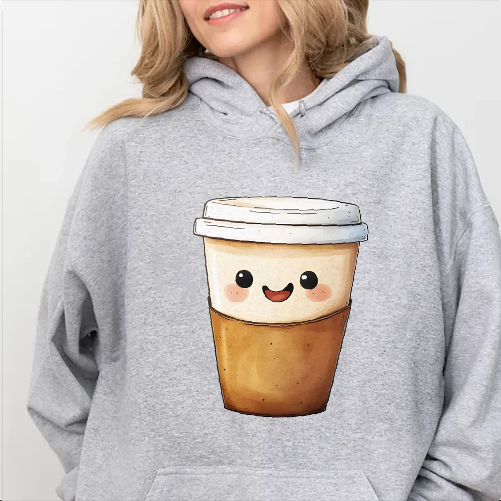 Y2k Hoodie Happy Coffee Cup Print Hoodie Cozy Graphic Oversize Inspired Casual Wear Trendy Drink Art Design Fun Vibe Clothes