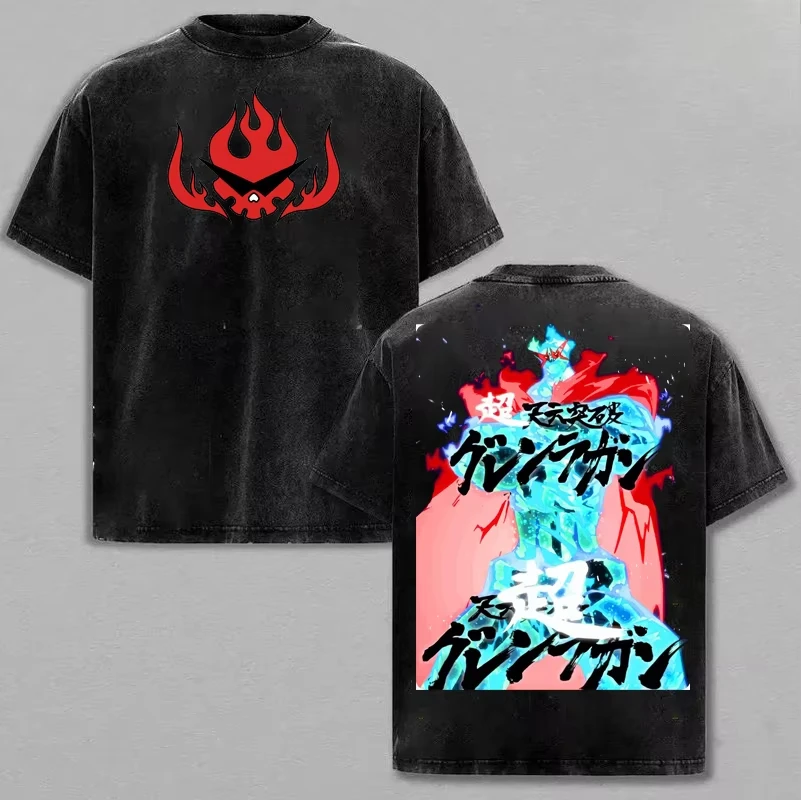 Hot Sale Anime Tengen Toppa Gurren Lagann Kamina Simon Graphic Print T-Shirt Men Women Retro Washed Oversized Top Summer New Tee