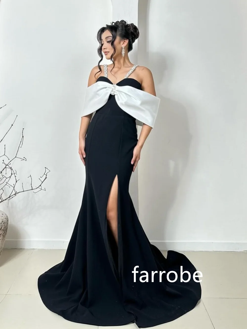 Modern Style Jersey Pleat Mermaid Off-the-shoulder Long Dresses Prom Dresses Pastrol Unisex Chinese Style Formal Casual