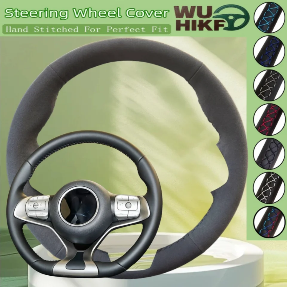 

Hand Sewing Suede Car Steering Wheel Cover For BYD Atto 3 EV 2022 2023 Dolphin 2023 2024 Customized Steering Wrap Accessories