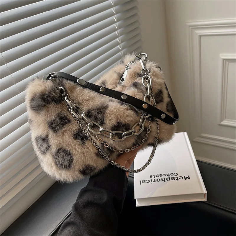 2022 nowych kobiet drukowane Leopard torby na ramię futro kobiet torebki wełniane zimowe torby crossbody 4 kolory Drop Shipping