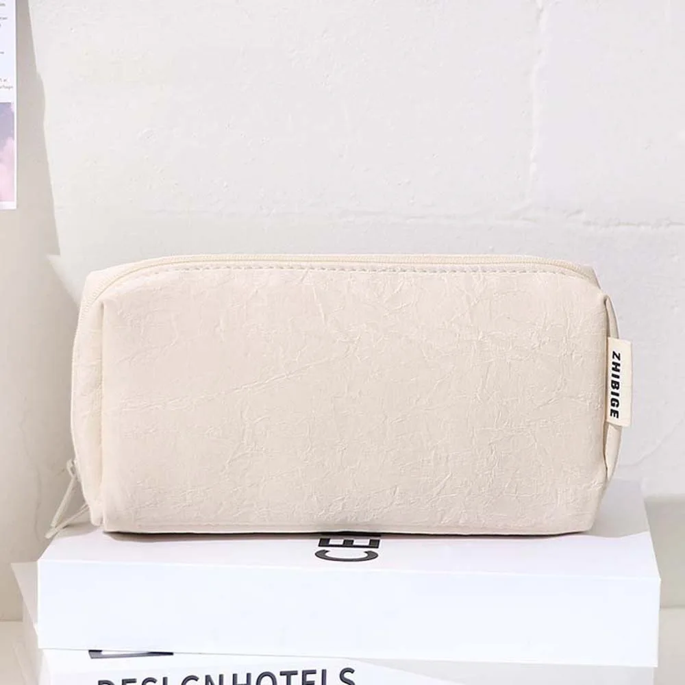 Desktop Storage กระเป๋าเครื่องเขียนหนังสไตล์เกาหลีความจุขนาดใหญ่กระเป๋าดินสอขนาดใหญ่ครีมสีขาวสีเหลืองความงาม INS กระเป๋าดินสอ