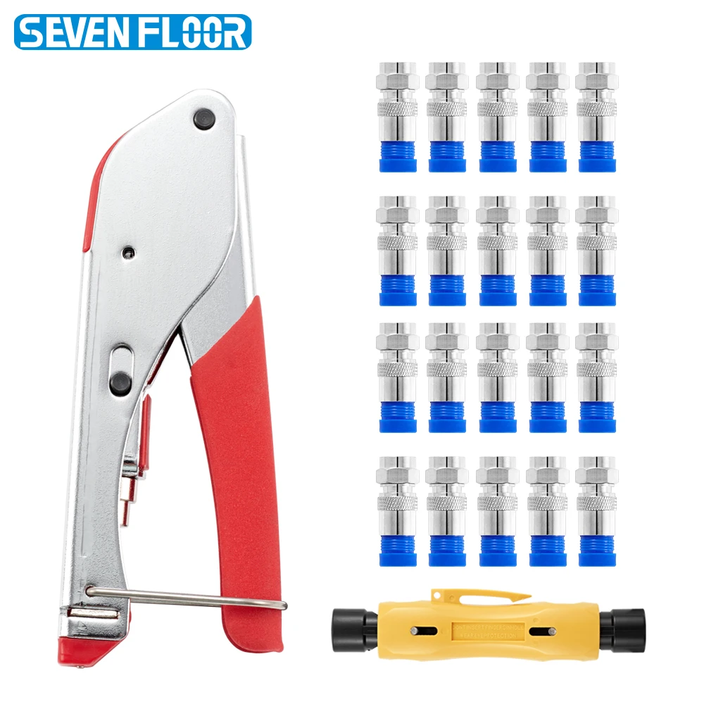 Coax Compression Crimper Kit, Coaxial Stripper 20PCS RG6 F Connectors for CATV Wiring