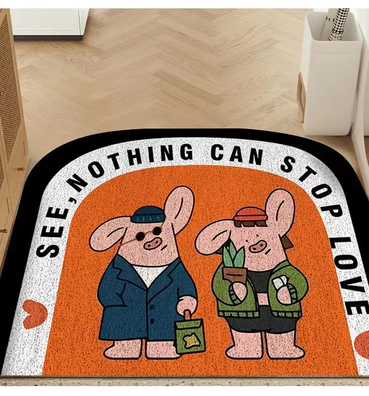 

Cartoon Animal Sand Scraping Door Entrance Welcome Mat Hallway Bath Nonslip Rug Dust Removal Carpet Wire Loop Footpad Doormat