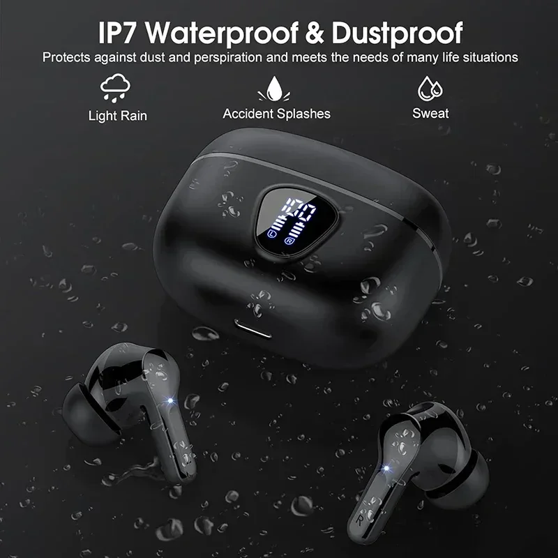 UYUXIO Wireless Earphone HiFi Stereo Earbuds with LED Display 48H Play Time ENC Noise Cancelling Ear Buds Waterproof Headphones