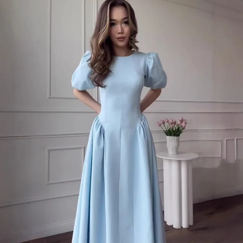 

2025Summer New Retro Sweet Elegant Short Sleeve Long Dress Soft Women's Dress