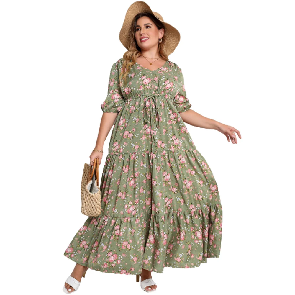 

2024 Women's summer fashion new Bohemian print loose casual comfortable split dress