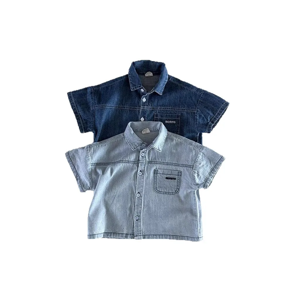 2025 Summer New Children Short Sleeve Clothes Set Boys Girls Denim Shirts + Shorts 2pcs Suit Kids Baby Fashion Casual Outfits