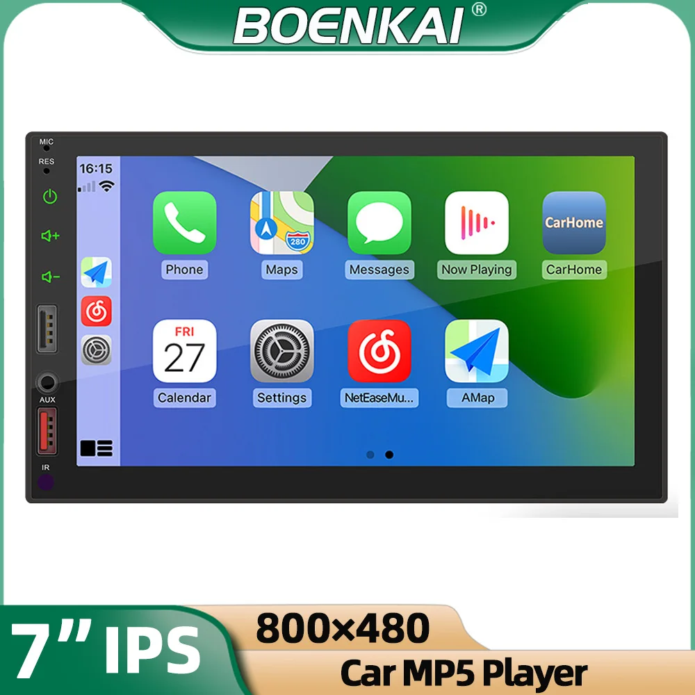 

BOENKAI 1080P 7 Inch Touch Screen Car Stereo Carplay With Android Auto BT Double Din Colorful Lights Vehicle Radio Mp5 Player