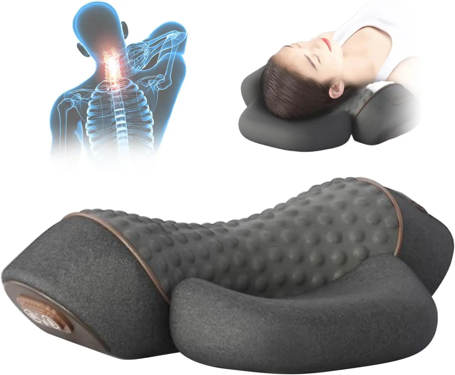 3-in-1 Neck Massager Pillow with Heat & Traction - Cervical Spine Corrector, Deep Tissue Vibration Massage Ergonomic Memory Foam