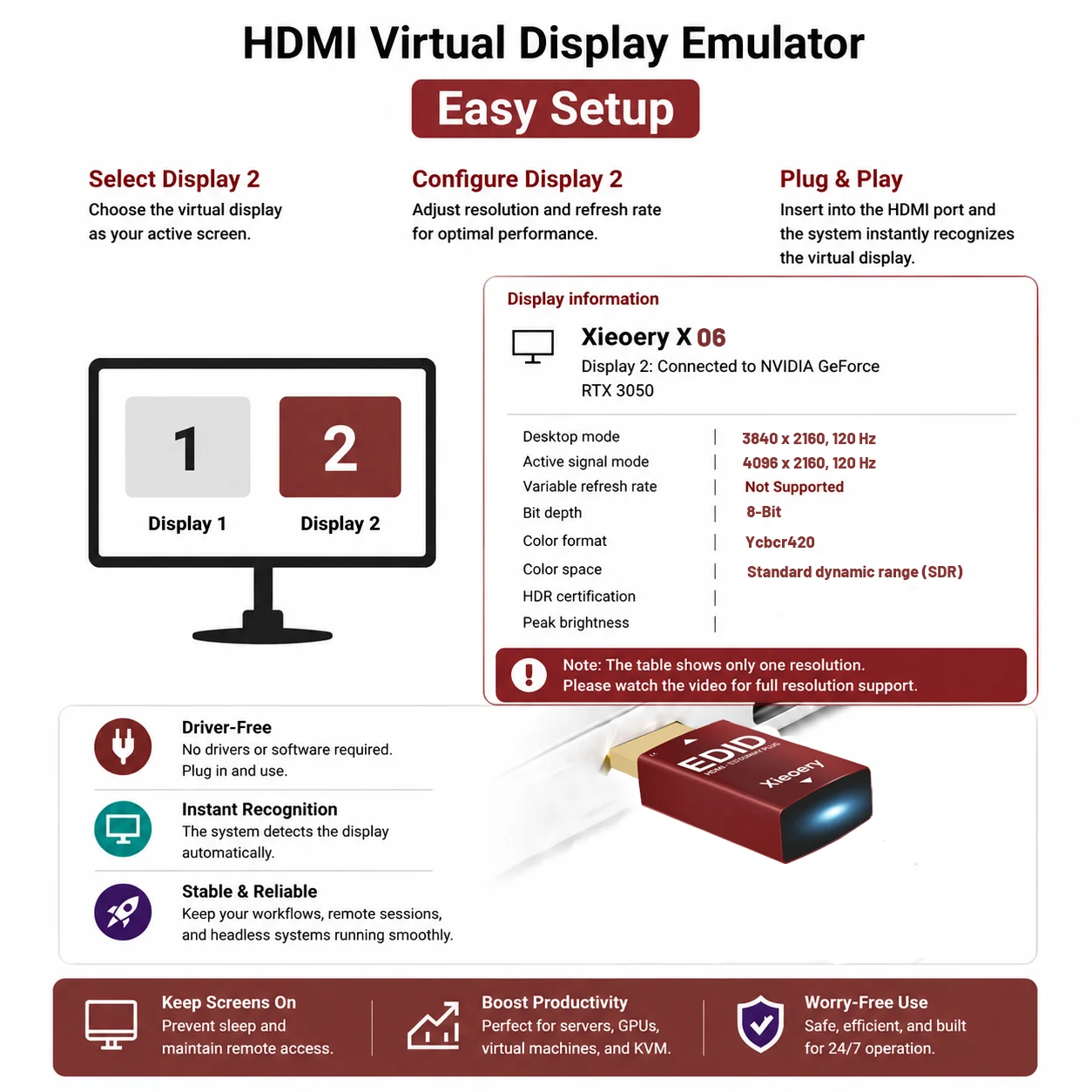 8K HDMI Dummy Plug - New-Generation EDID Emulator, Headless HDMI Dongle, Supports 7680x4320 RGB  for Gaming & Remote Access