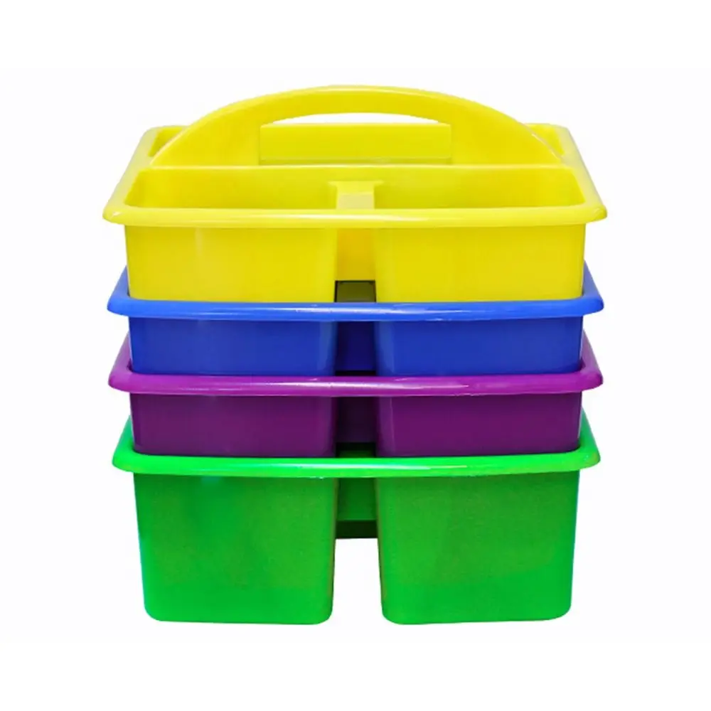 6pcs-set-3-compartments-plastic-storage-organizer-stackable-colorful-stationary-storage-basket-portable-with-handles