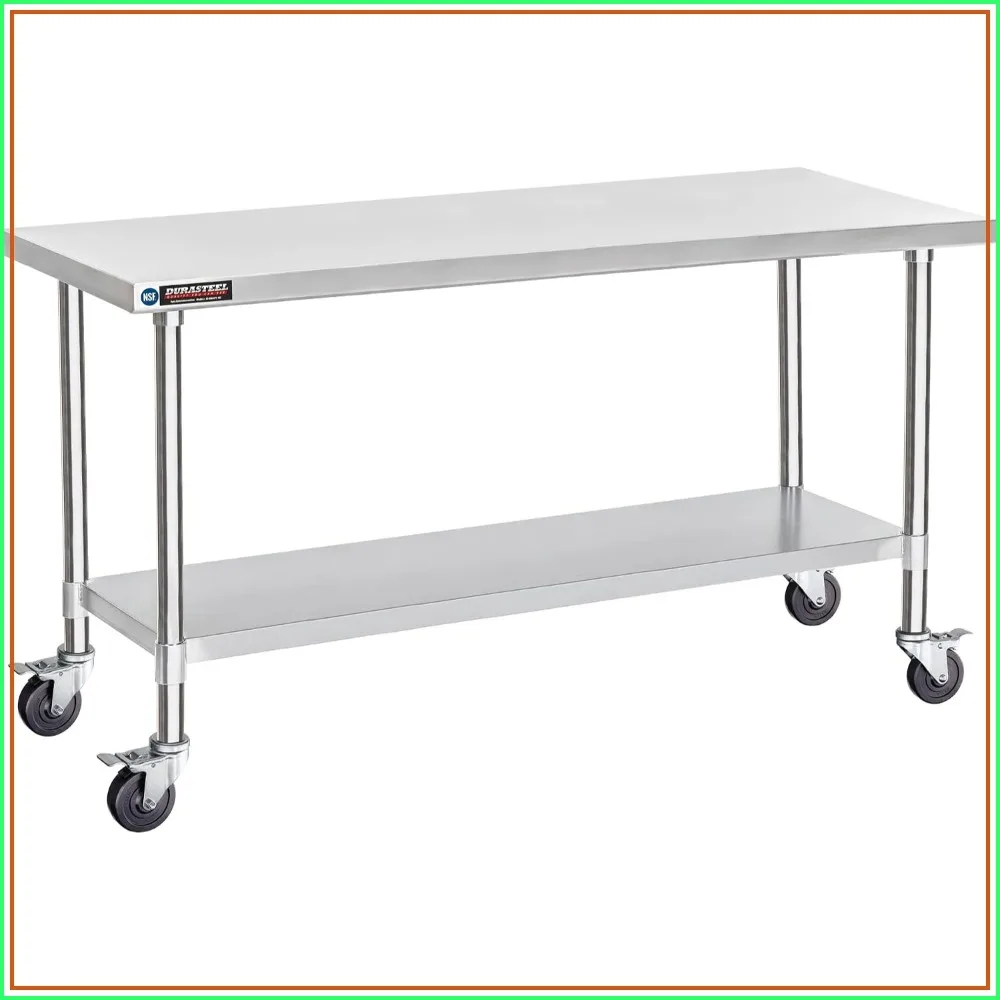 30x72 Stainless Steel Food Prep Table Cart with Undershelf Rolling Kitchen Island on Wheels
