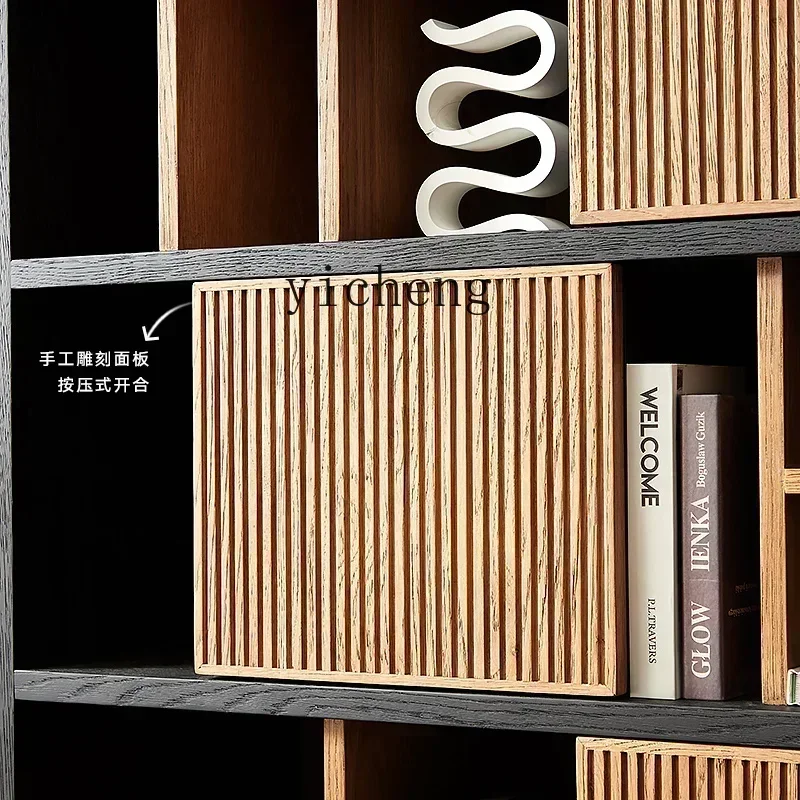 Modern Simple Color Matching Bookcase Creative Solid Wood Display Cabinet Vertical Cabinet Medieval Retro Display Cabinet