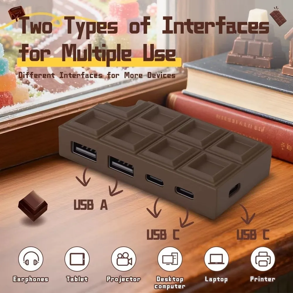 Fun Design 4-in-1 USB Hub Type-C Interface Portable USB Splitter Compact USB Adapter Data Transfer