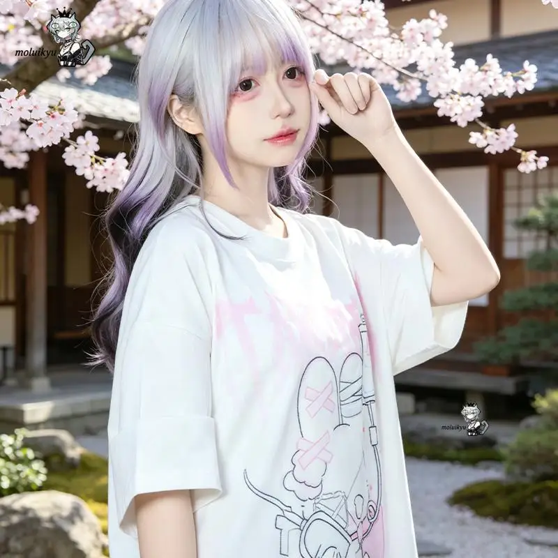 Women Summer Short Sleeve Street Punk Style Oversized T Shirt Subculture Anime Cute Print Mass-Produced Dark Gothic Shirts for