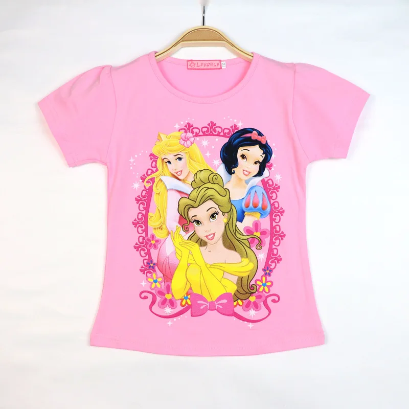 

2024 New Disney Tee Shirt Summer Girl Clothing for Children's T-shirt Kids Short Sleeve Tops Quality Cotton Snow White Clothes