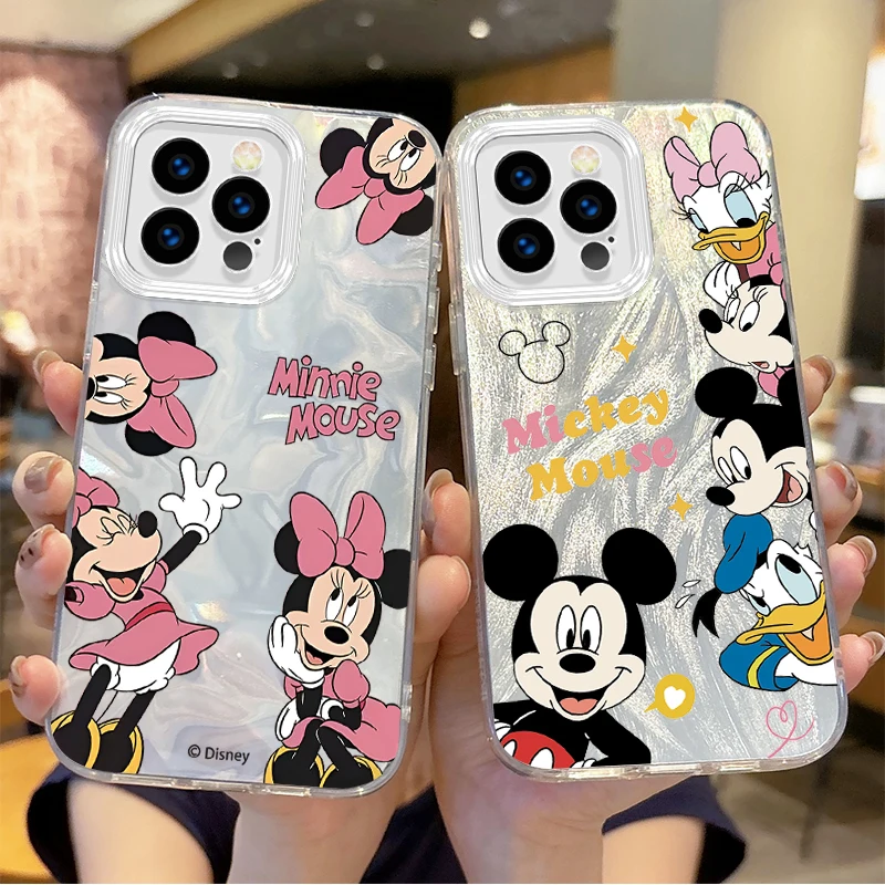 

Cute Disney Mickey Minnie Anime Phone Case for iPhone 16 15 14 13 12 11 Pro Max Plus XS XR 8 7 6 Plus Gradient Shockproof Covers