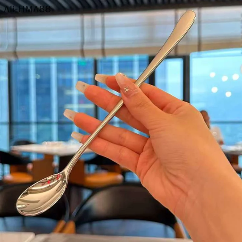 

Stainless Steel Round Spoon Net Red Golden Dinner Long Handle Stirring Dessert Spoons For Kitchen Accessories Gadgets