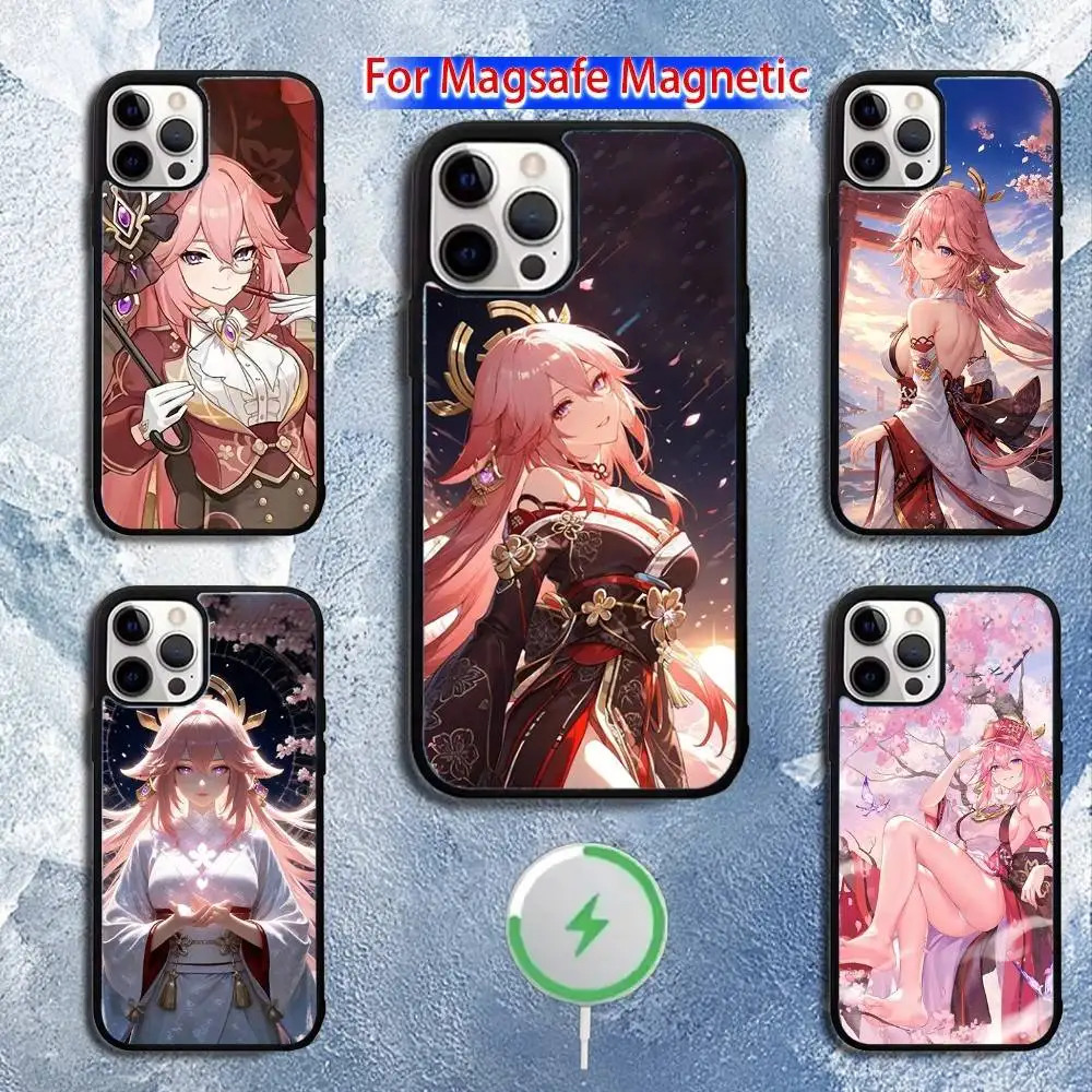 

G-Genshin Y-Yae Miko Phone Case For iPhone 16,15,14,13,12,11,Pro,Max,Plus,Mini,Magsafe,Magnetic Wireless Charging Case