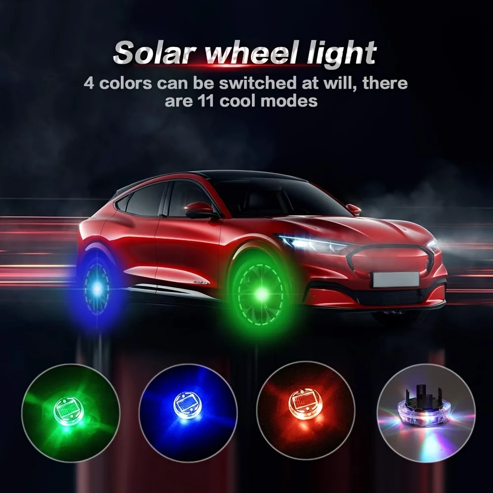 LED Light Solar Energy Flash Car Wheel Light Hub Bulb Tire Tyre Valve Car Motorcycle Tire Colorful Modes Valve Light Wheel Lamp