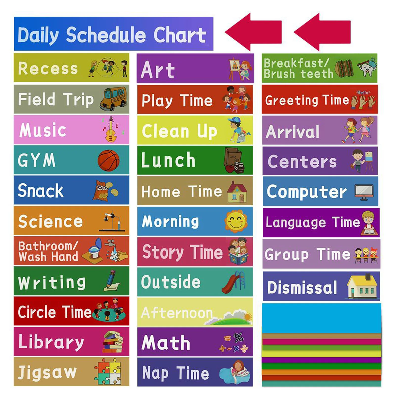 Crianças agenda diária pocket chart programação de sala de aula com 31 cartões 131 bolsos gráfico de programação semanal com 10 em branco dupla face