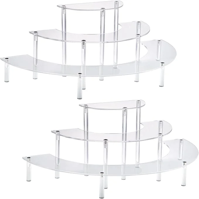 Suporte Organizador de Cupcakes e Perfumes Transparente de 3 Camadas, Suporte de Sobremesas em Meia-Lua para Exibição, Alimentos, Figuras Amiibo Funko Funko POP