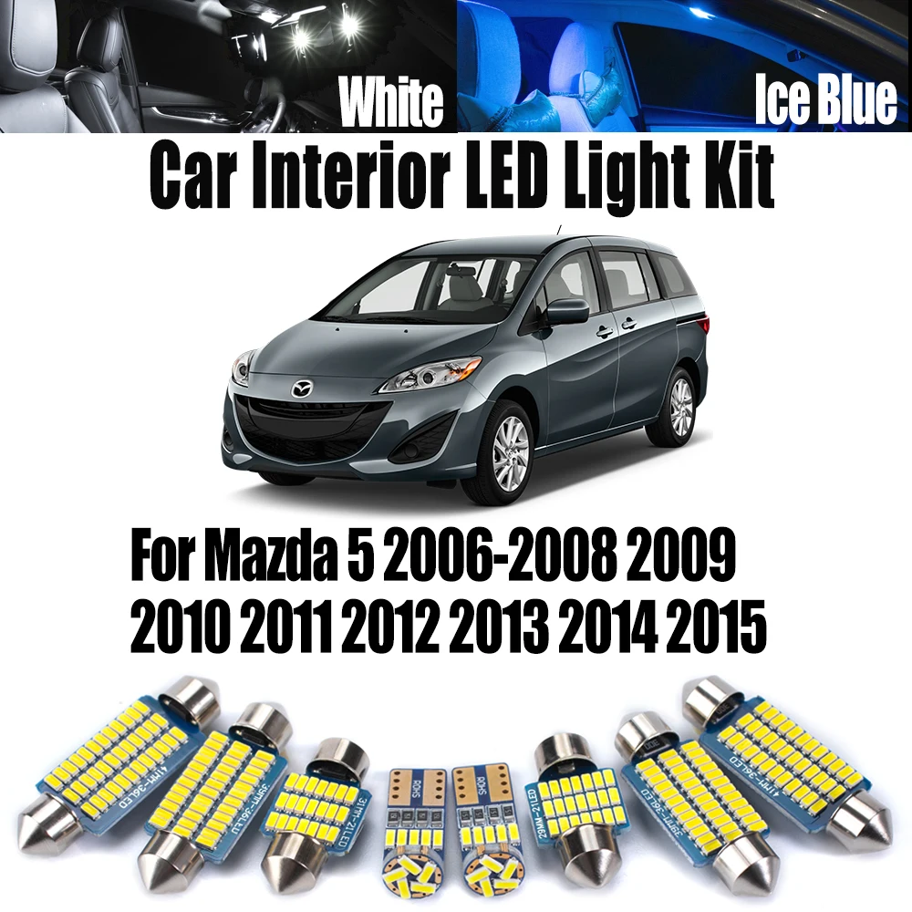 

10Pcs Canbus Car Lighting LED Interior Map Dome Ceiling Light Kit For Mazda 5 2006- 2010 2011 2012 2013 2014 2015 Accessories
