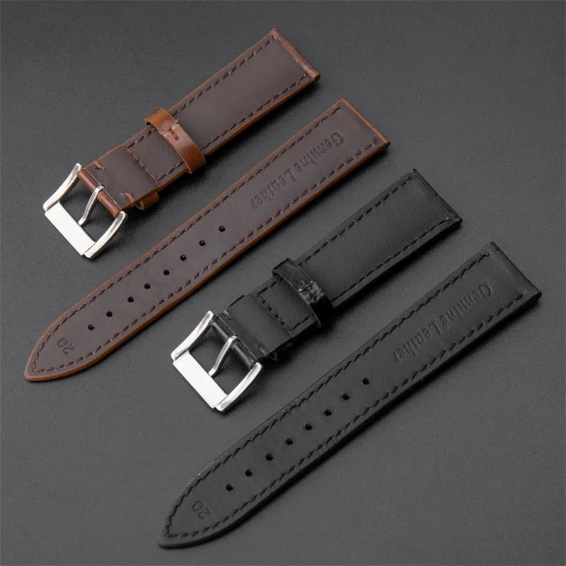First Layer Cowhide Strap 12-24mm Genuine Leather Watchbands Bracelet Black Red Brown Watch Strap for Women Men Wrist Band